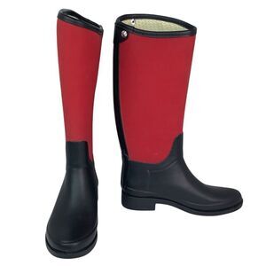 Hunter Bessy Red/Black Snow/Rain Knee Hight Tall Rubber Boots Unisex Sz 5M/6F